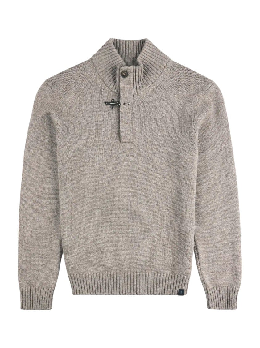 Fay Ribbed Turtleneck Sweater With Button Closure And Suede Accents