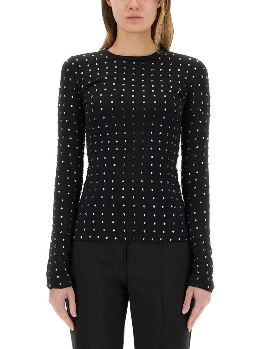 Sportmax Fitted Black Long-Sleeve Top With Crystal Embellishments