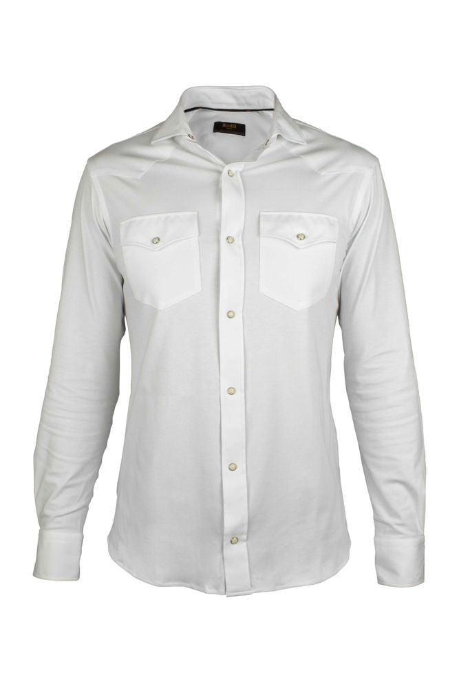 Moorer Tight-Fit White Cotton Shirt With Patch Pockets