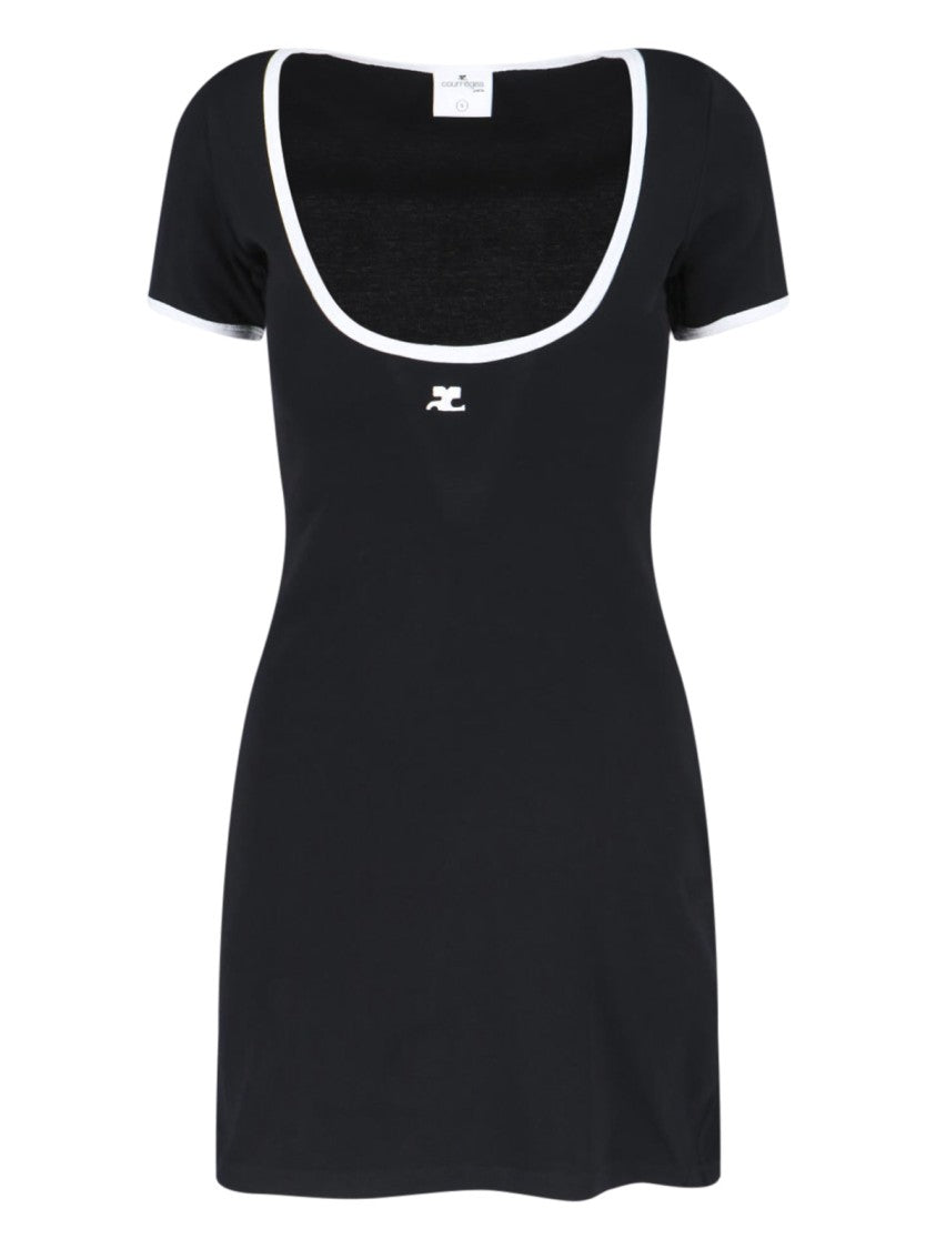 Courrèges Ribbed Black Cotton Mini Dress