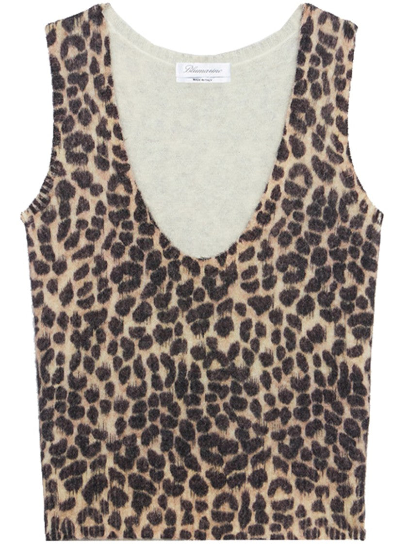 Blumarine Sleeveless Alpaca Blend Leopard Print Top