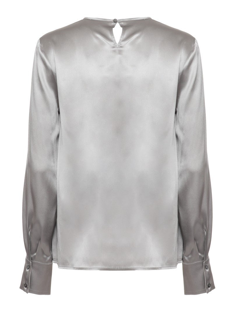 Peserico Metallic Grey Silver Beaded Silk Blouse