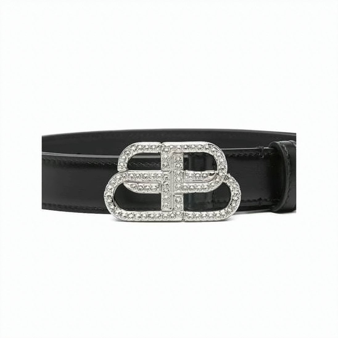 Balenciaga Black Polished Leather Crystal Buckle Belt