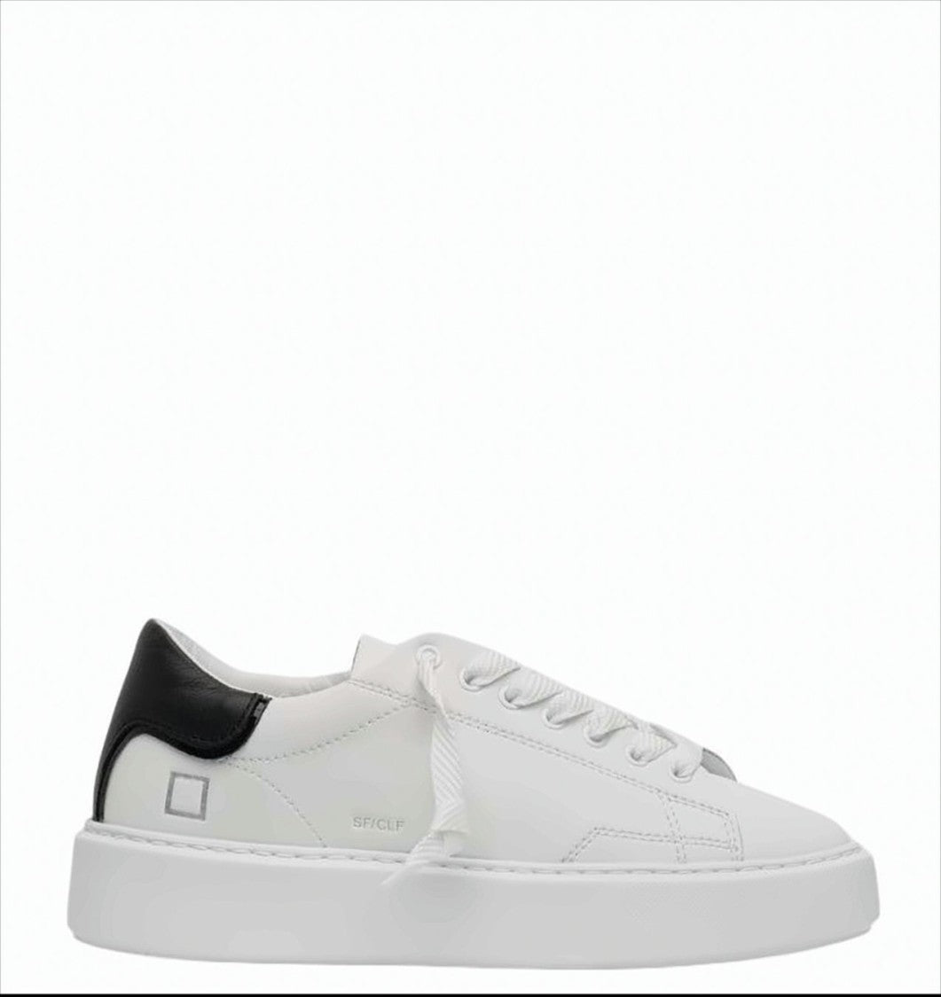 D.A.T.E White Leather Sneakers With Black Suede Heel