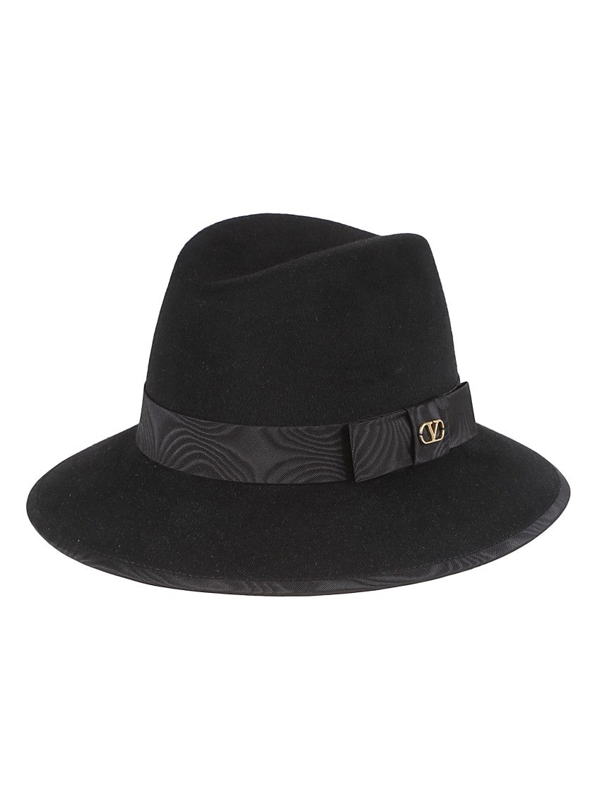 Valentino Garavani Vlogo Signature Wide-Brim Hat With Textured Ribbon And Antique Gold Emblem
