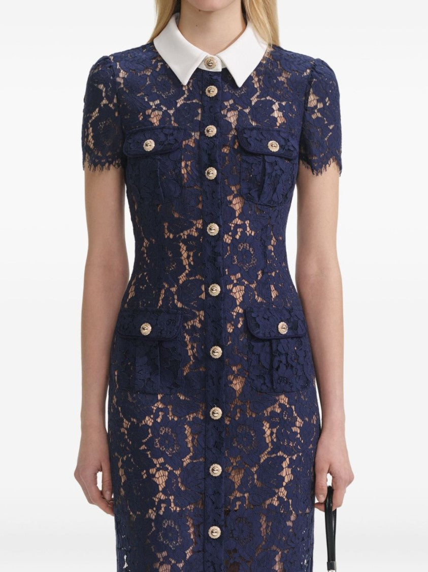 Self-Portrait Navy Blue Dress With Front Button Fastening