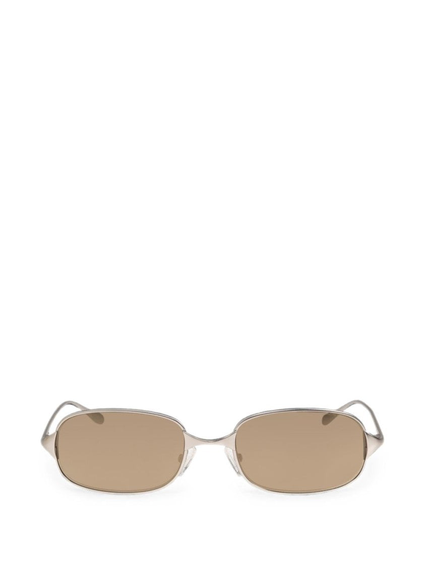 Alexander Mcqueen Narrow Rectangular Metal Sunglasses With Polished Finish