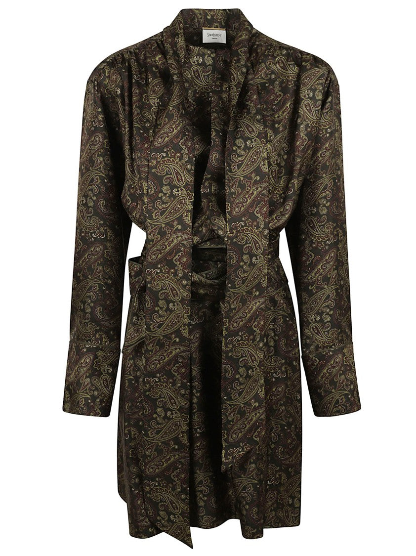 Saint Laurent Silk Paisley Sweater With Belted Waist