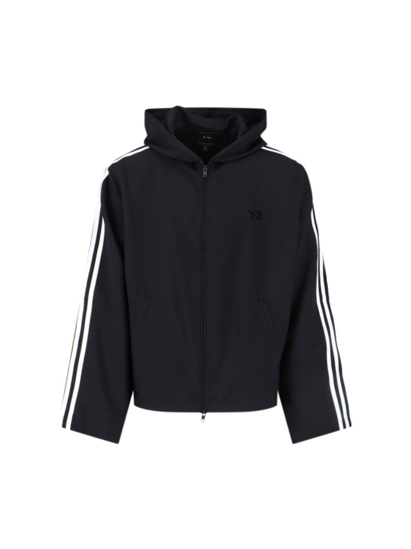 Y-3 Cropped Black Hoodie With Iconic Three-Stripes