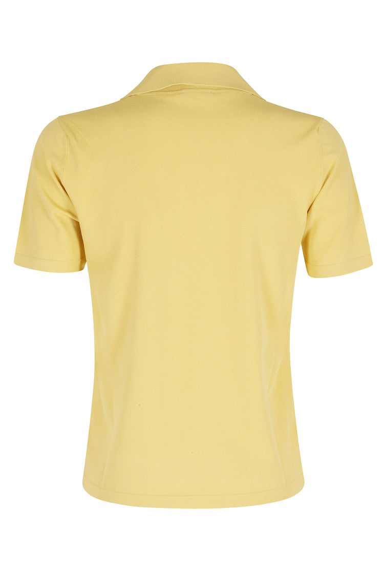 Roberto Collina Yellow Polo V-Neck Ribbed-Trim Viscose Polo Shirt
