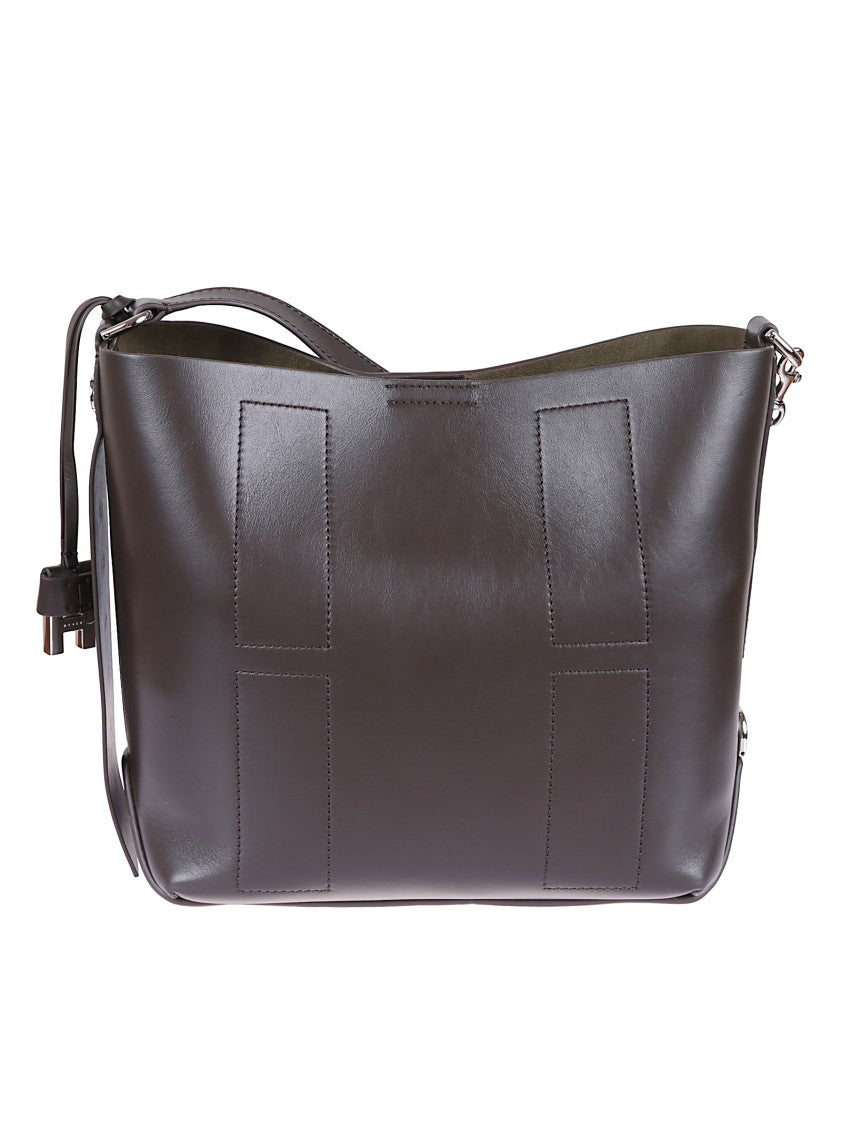 Hogan Dark Brown Leather Hobo Bag With Embossed Logo