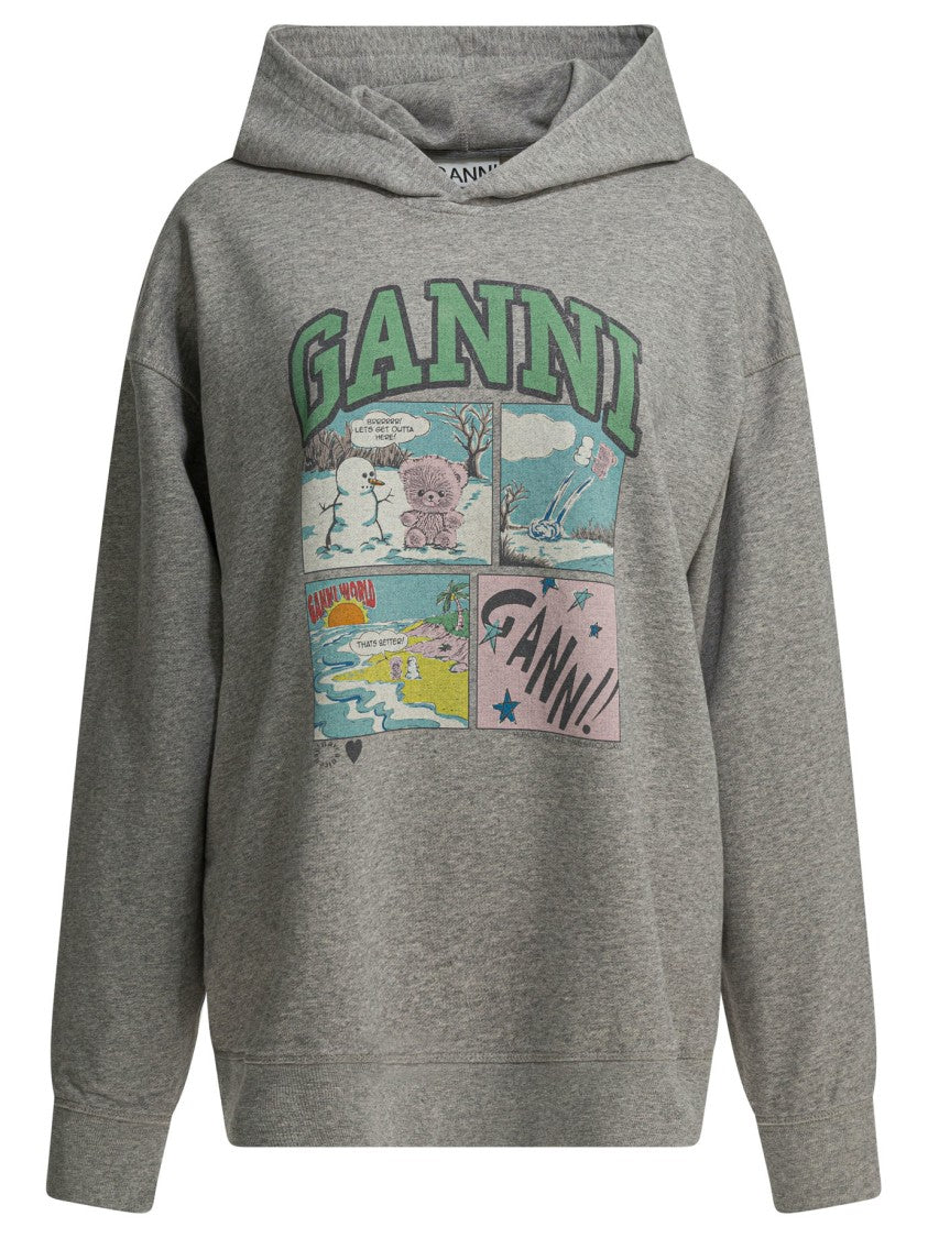 Ganni Oversized Cotton Hoodie With Playful Graphic