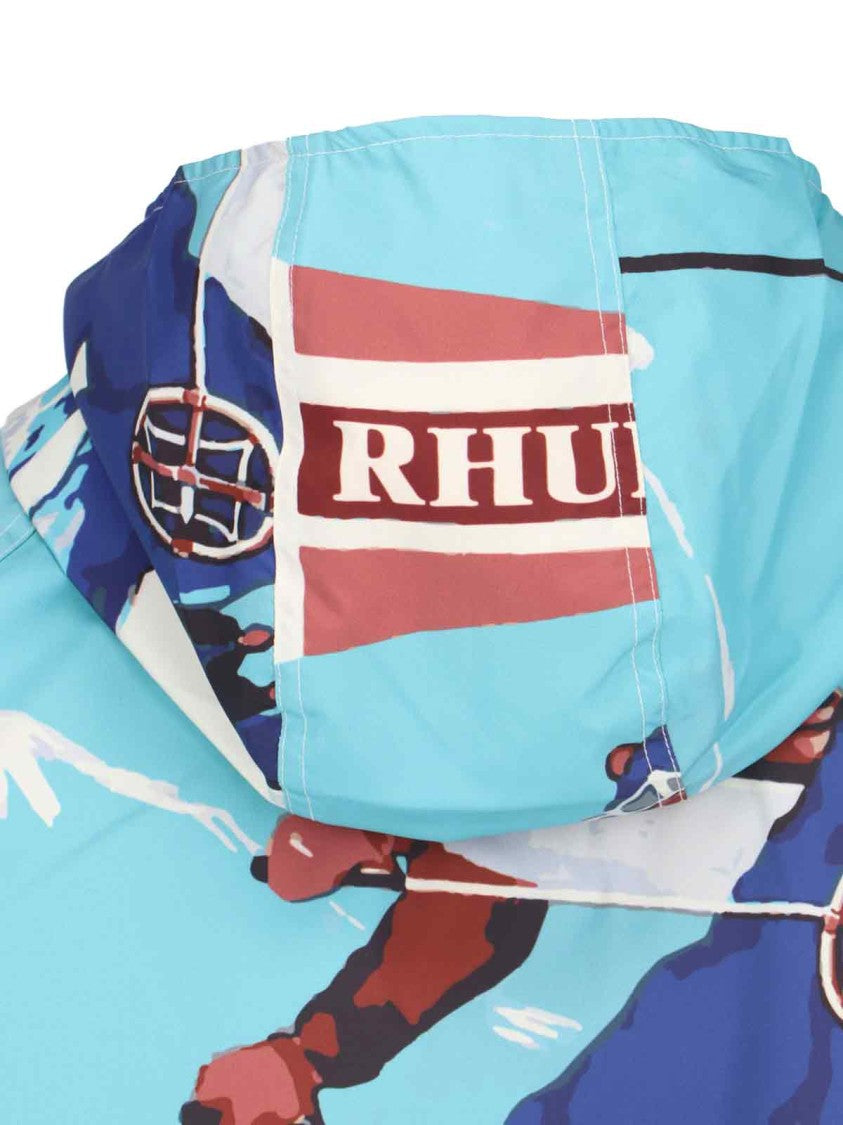 Rhude Hooded Technical Jacket In Light Blue