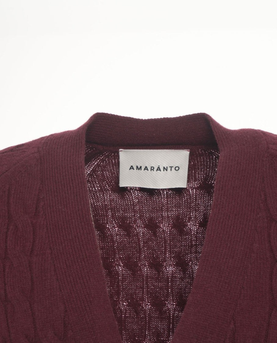 Amaranto Cable Knit Cardigan With Deep V-Neck And Button Closures
