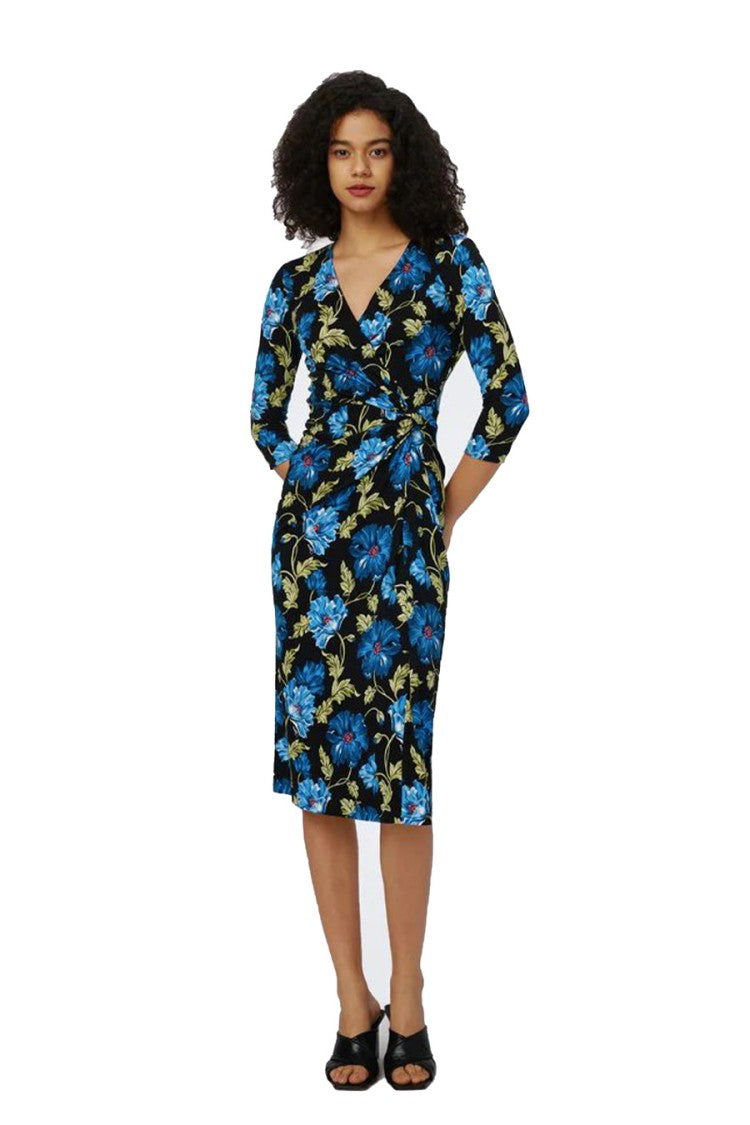 Diane Von Furstenberg Multicolor Floral Wrap Midi V-Neckline Dress
