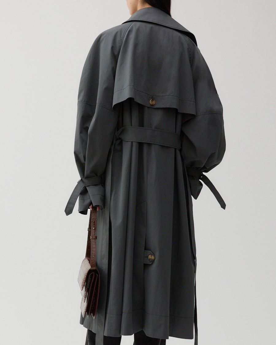 Max Mara Double-Breasted Black Trench Coat With Wide Collar