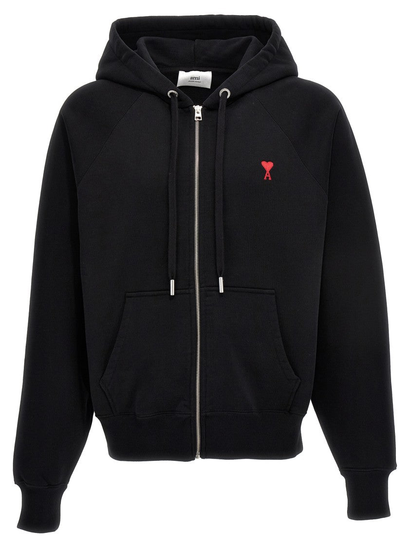 Ami Brushed Cotton Hoodie With Embroidered Logo