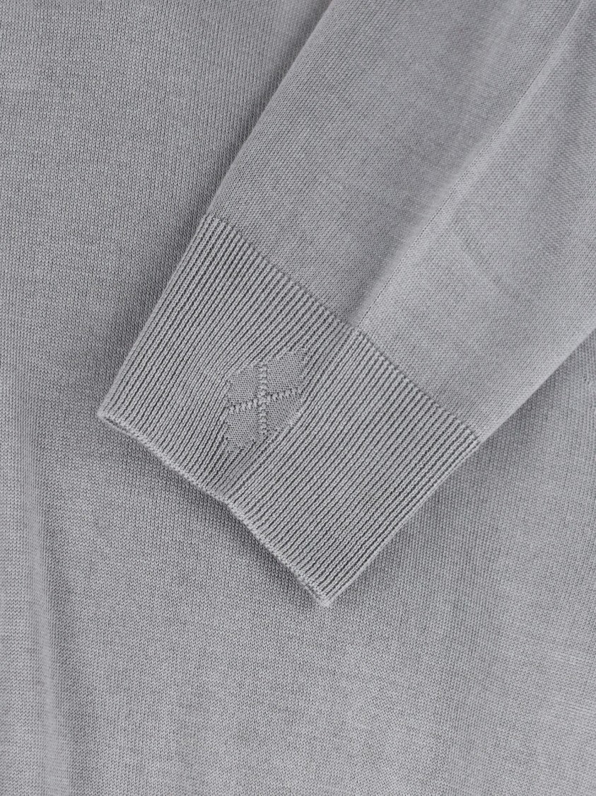 Ballantyne Grey Silk-Cashmere Ribbed Polo Sweater