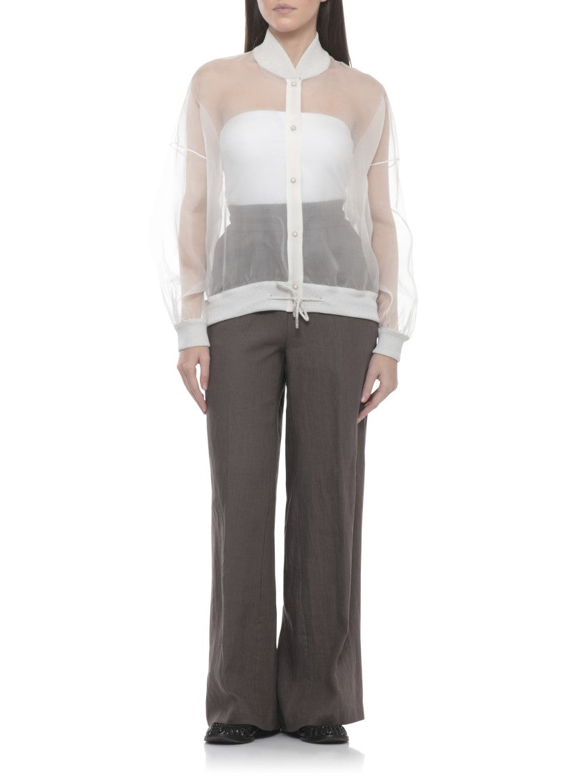 Panicale White Silk Bomber Lurex Casual Shirt