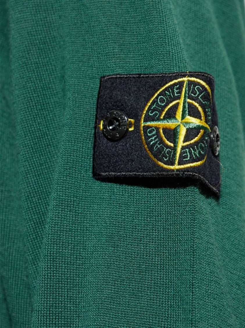 Stone Island Lightweight Turtleneck Sweater In Juniper Green With Iconic Badge