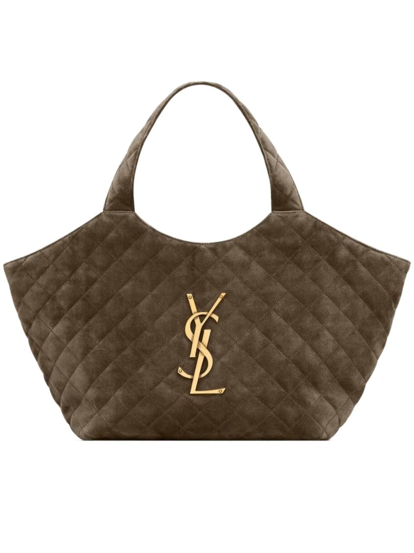 Saint Laurent Icare M Trapezoidal Quilted Metallic-Logo Handbag