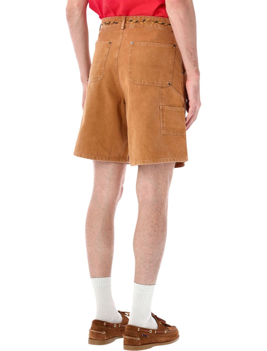 Found Relaxed Fit Brown Shorts With Intricate Floral Embroidery