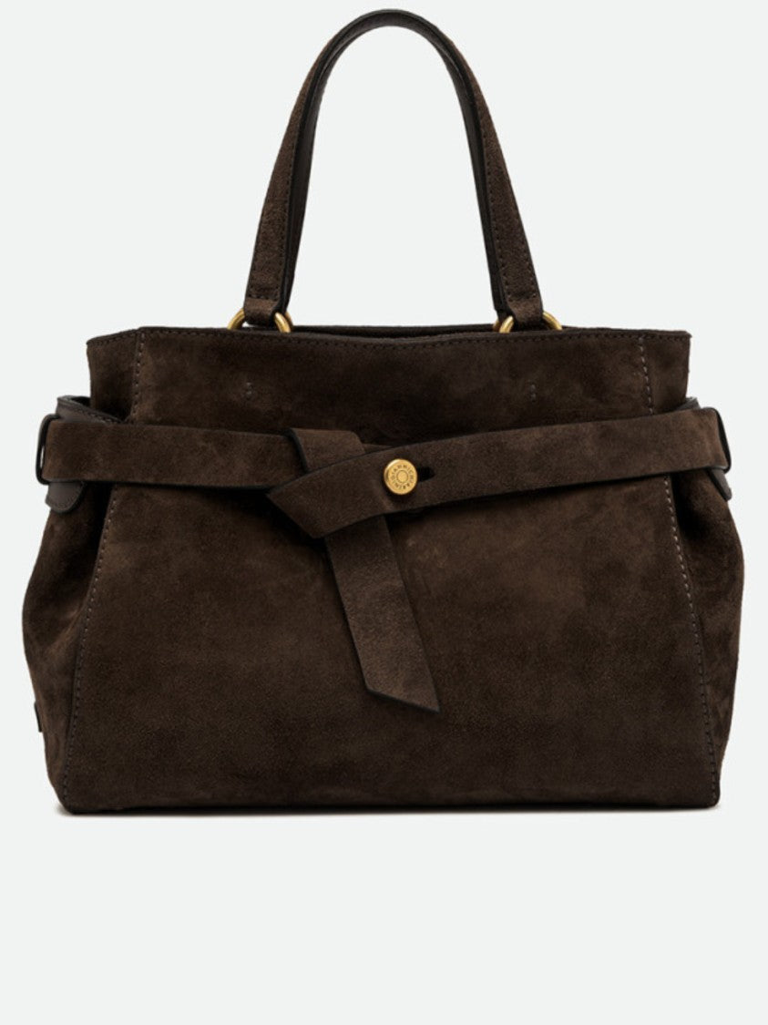 Gianni Chiarini Structured Dark Brown Suede Handbag With Gold-Tone Accents