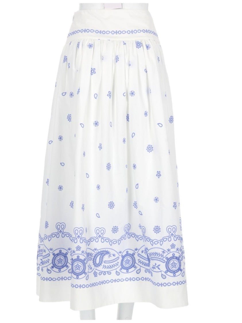 Self-Portrait White Paisley Floral Gathered Skirt