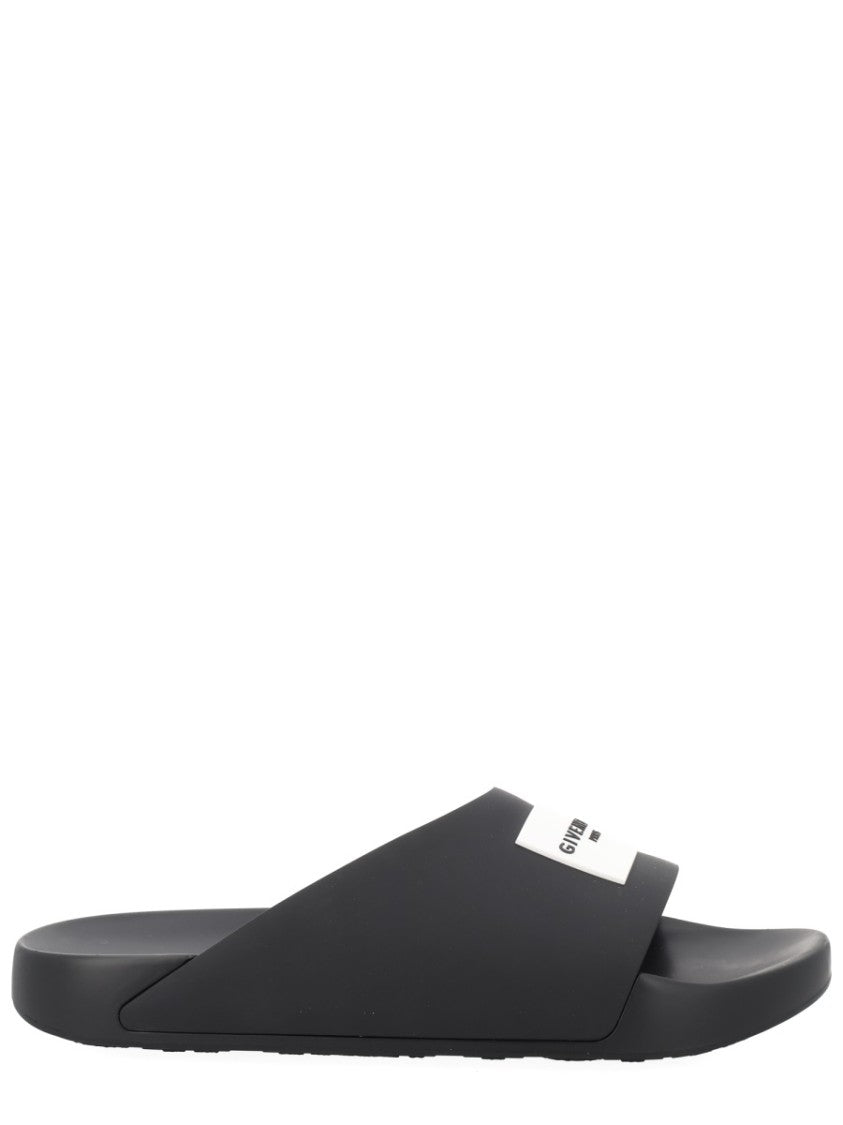 Givenchy Minimalist Black Slide Sandals With Contrasting Label