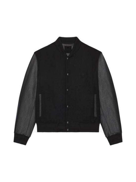 Givenchy Monochrome Wool And Cashmere Bomber Jacket With Leather Sleeves