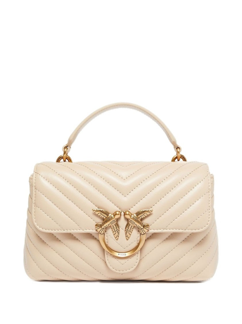 Pinko Light Beige Leather Detachable Shoulder Bag