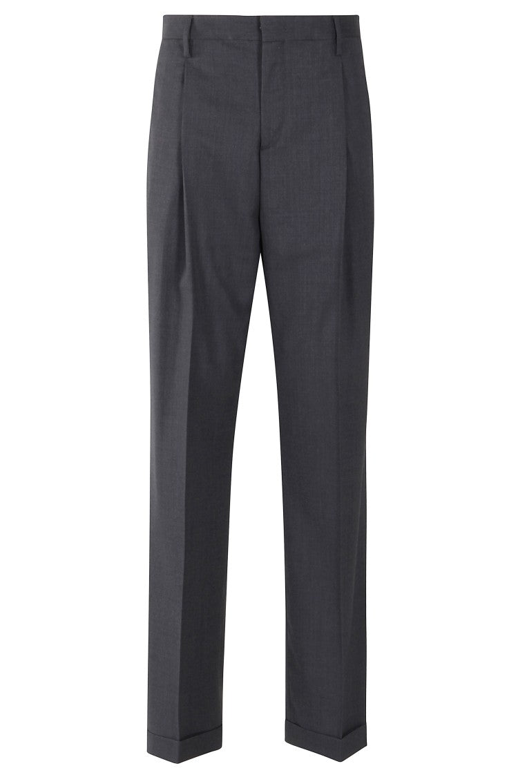 Briglia Gray Wool Straight-Leg Pants With Tailored Pleats