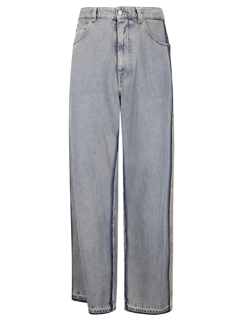 Mm6 By Maison Margiela Wide Straight Leg Trousers With Frayed Edges And Five-Pocket Design