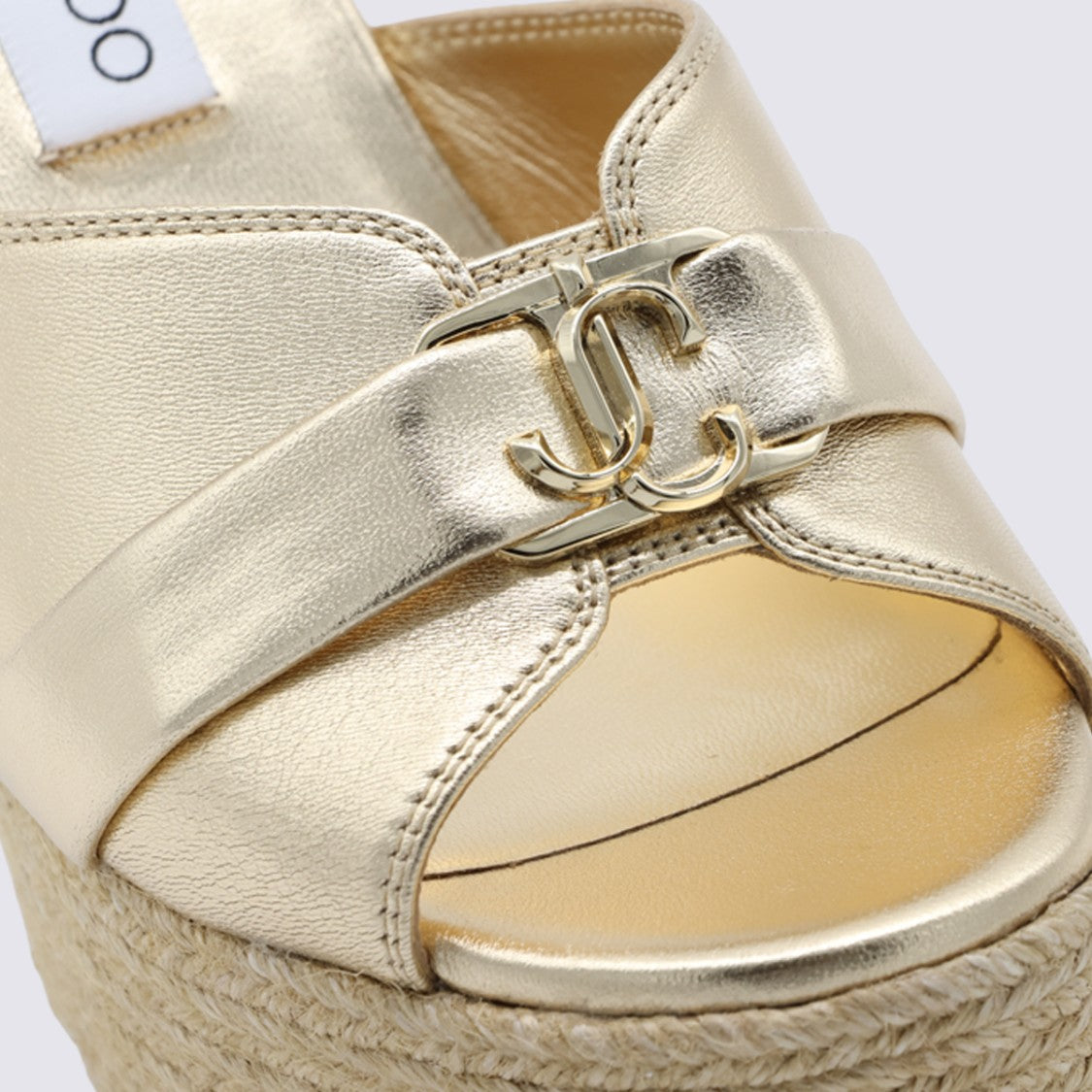 Jimmy Choo Woven Jute Platform Sandals With Metallic Leather Upper