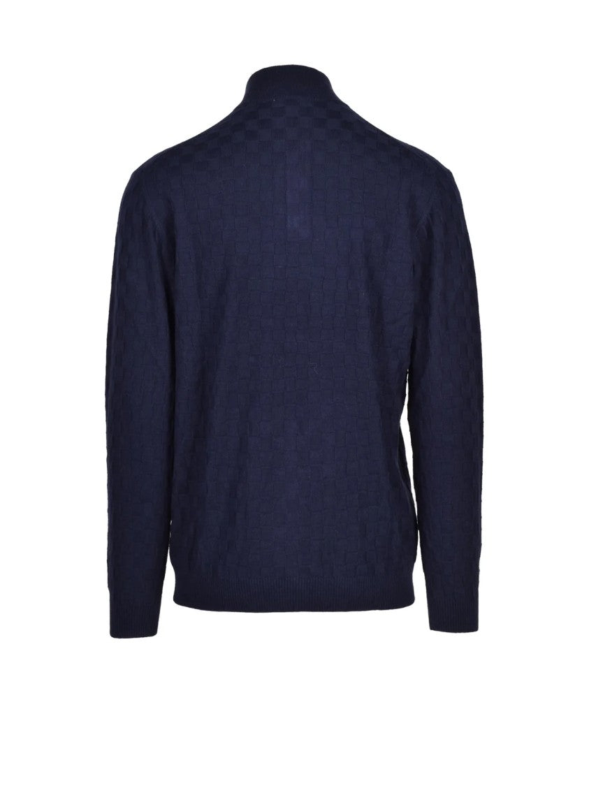 Cashmere Company P. Mock Neck Sweater With Textured Pattern And Button Placket