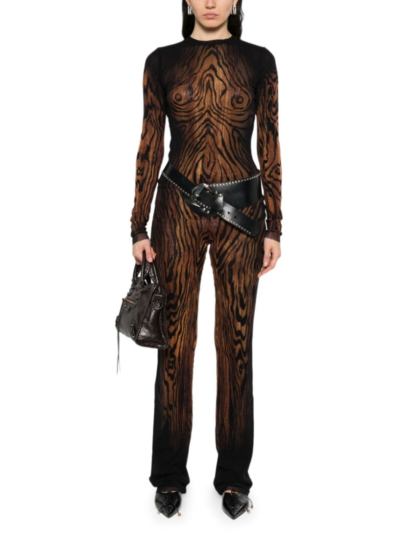 Jean Paul Gaultier Black Abstract Wood Grain Polyamide T-Shirt
