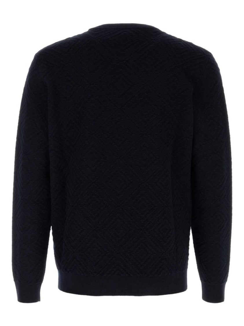 Giorgio Armani Textured Diamond Motif Sweater With Classic Crew Neckline