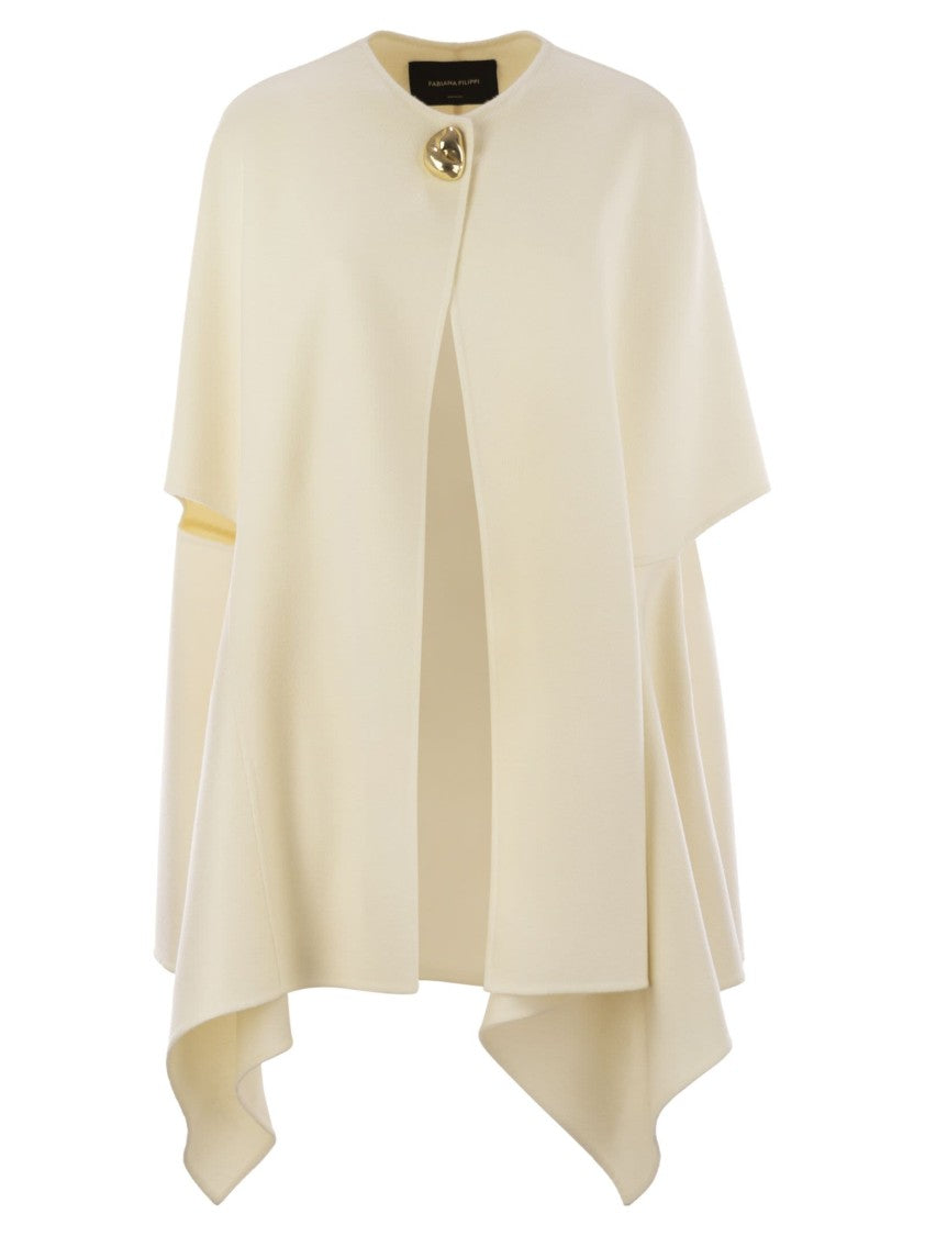 Fabiana Filippi Double Cashemere Coat With Jewelled Button