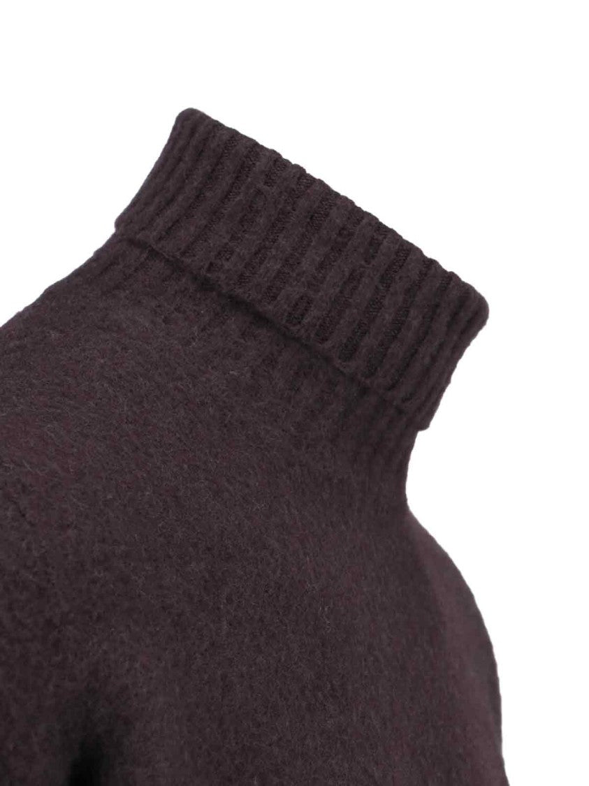 Drumohr Turtleneck Sweater In Brown Wool Ribbed Trim