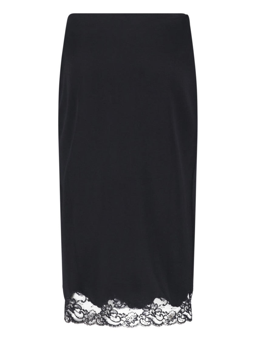 Balmain Black Viscose Lace Midi Skirt