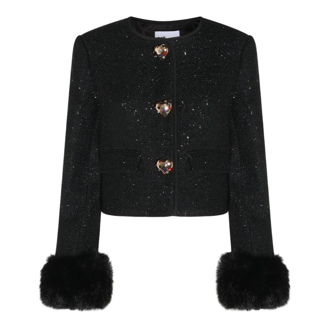 Self-Portrait Cropped Textured Faux Fur Cuff Jacket