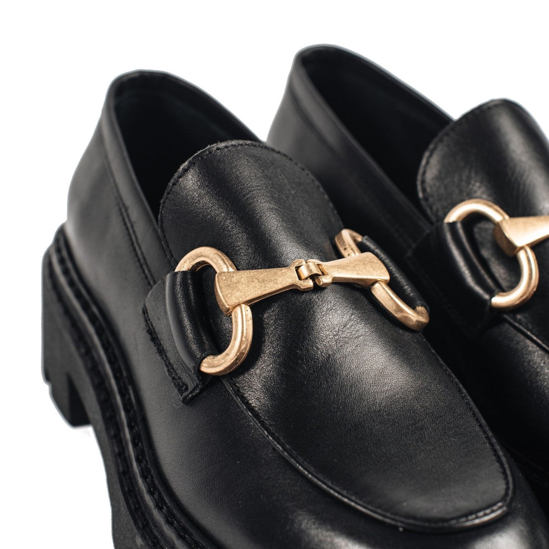 Vamsko Bea Black Metallic Horsebit Leather Loafers