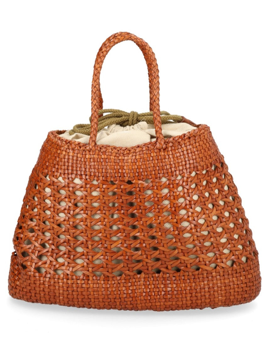 Dragon Diffusion Woven Leather Tote Bag With Braided Handles And Drawstring Closure