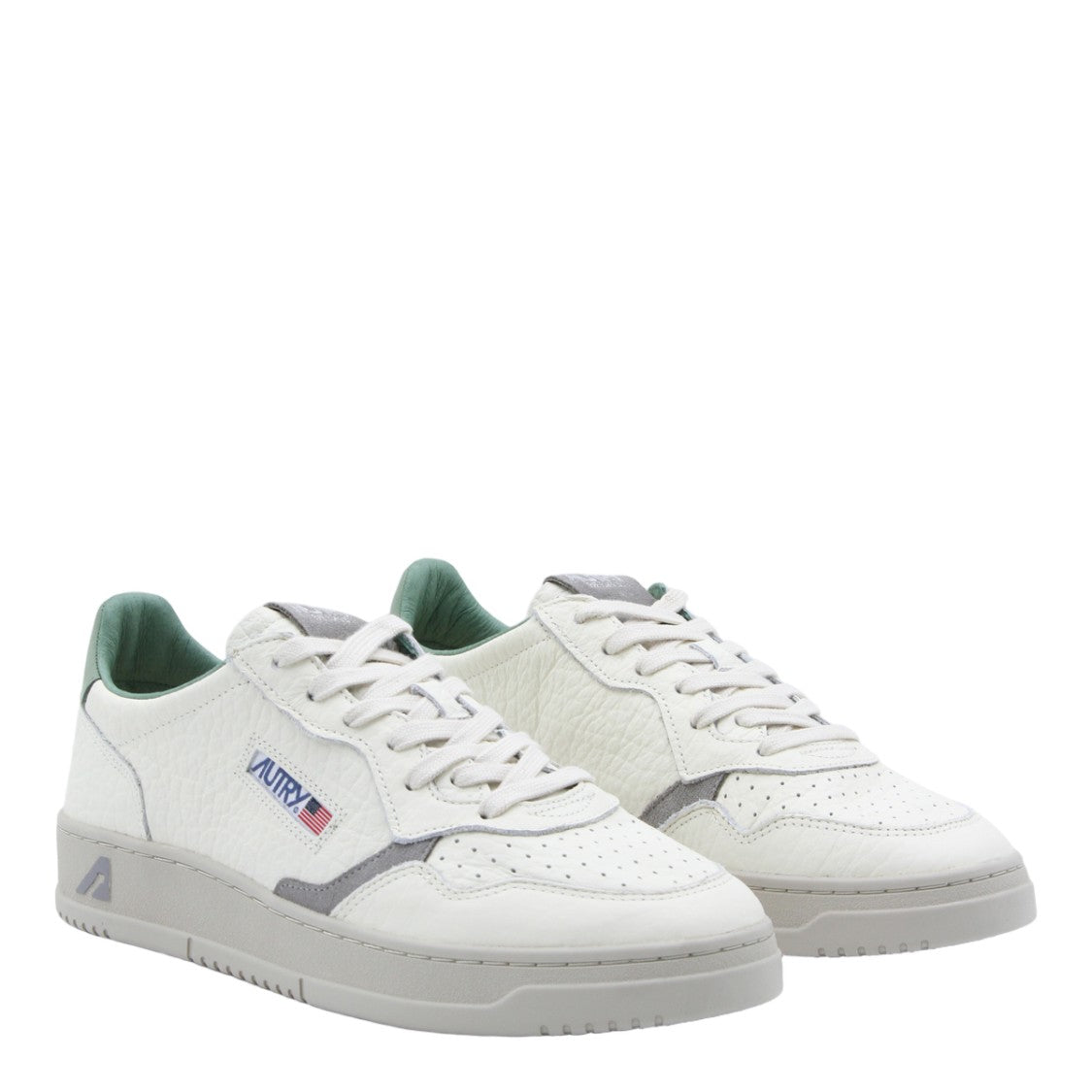 Autry Textured White Leather Sneakers With Suede Accents