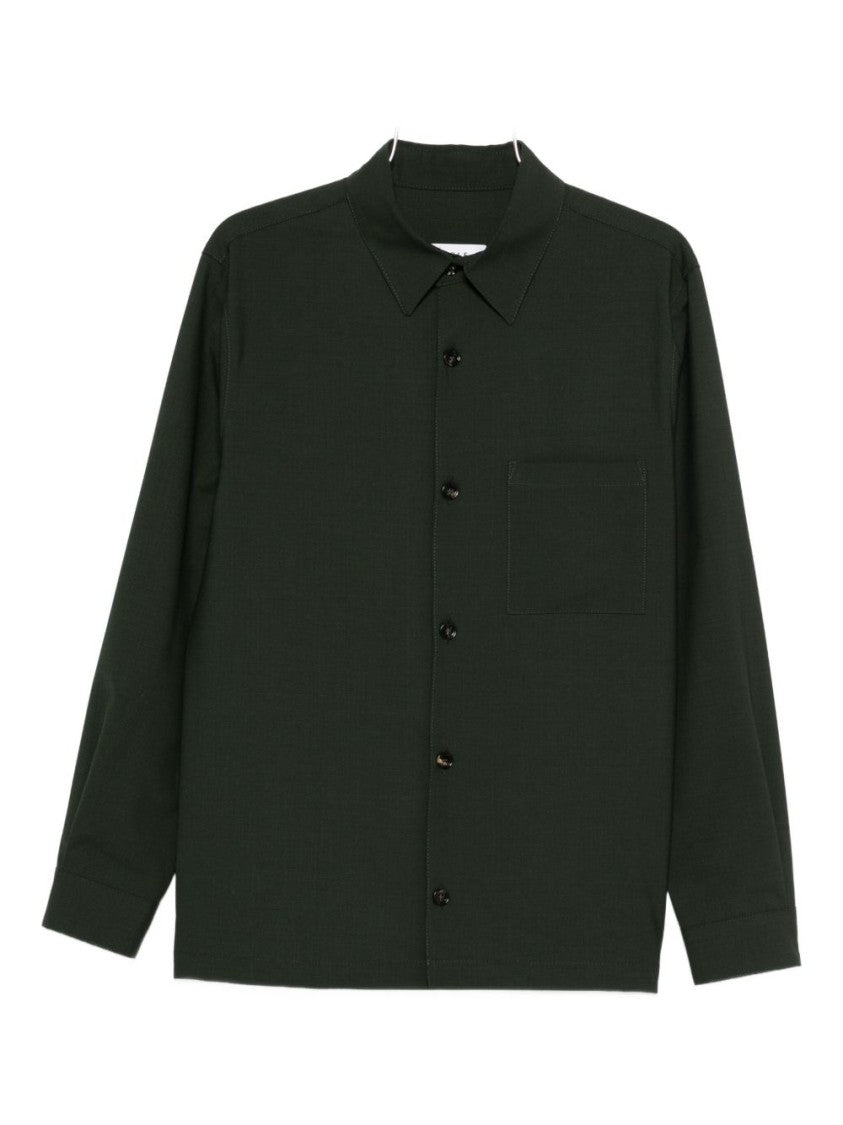 Be Able Dark Green Button-Up Shirt With Classic Collar And Minimalist Design