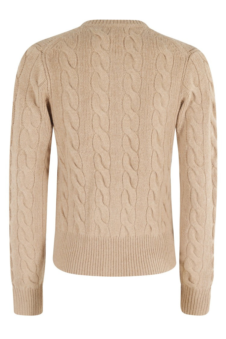 Polo Ralph Lauren Camel Melange Woven Cardigan With Embroidered Logo