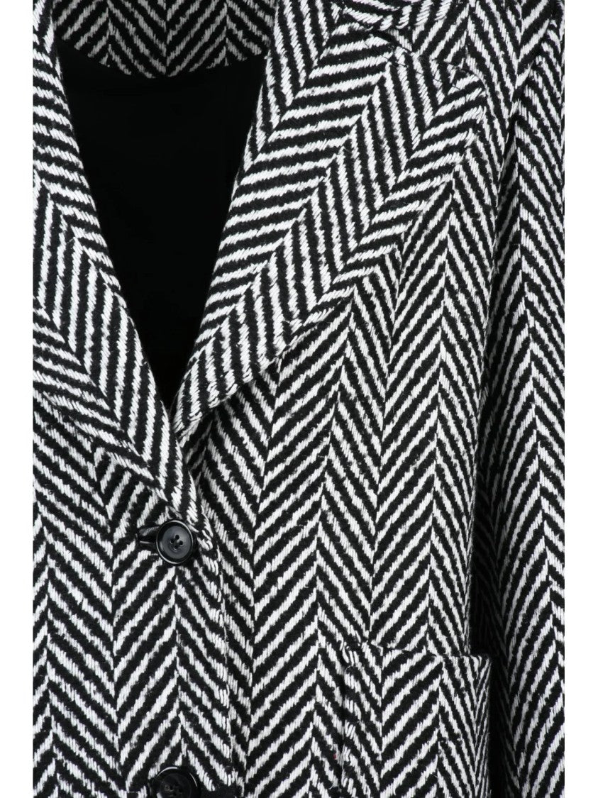 Pennyblack Tailored Long Herringbone Coat With Notched Lapel And Button Closure
