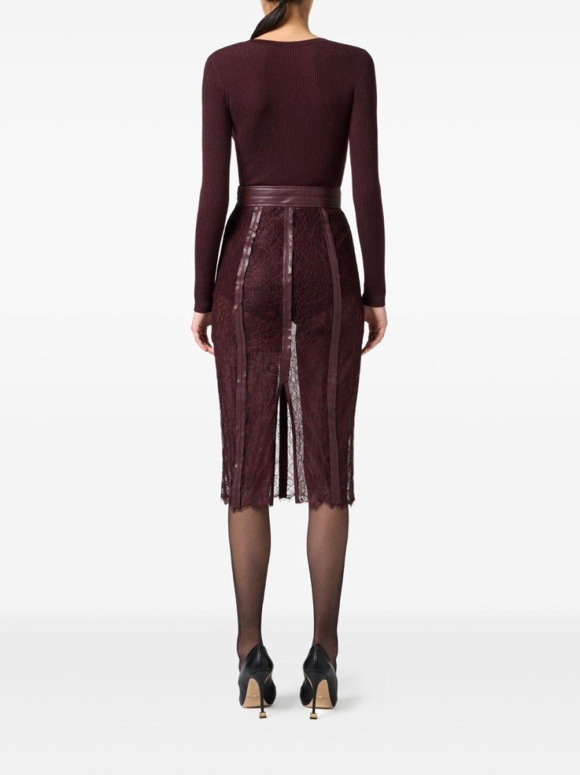 Elisabetta Franchi Fitted Burgundy Sweater With Deep V-Neckline