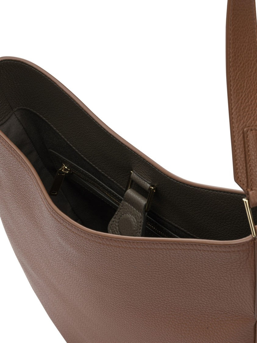 Ferragamo Structured Leather Hobo Bag With Magnetic Closure