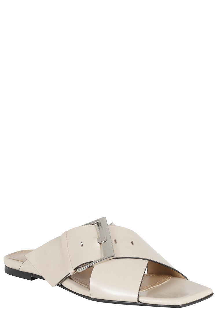 Poeve Beige Pathos Buckled Calfskin Leather Mules